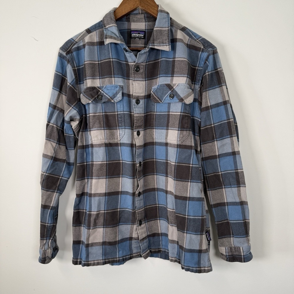 Patagonia‎ Flannel Button Down Men's Plaid Blue Grey Casual